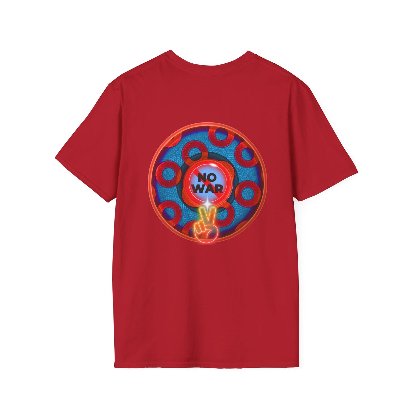 Classic Donut Tee - Unisex Soft-Style - "Peace of Donut" - blue/red paradox donut - [*charitable print - 50% of profit to Alliance for Peacebuilding]