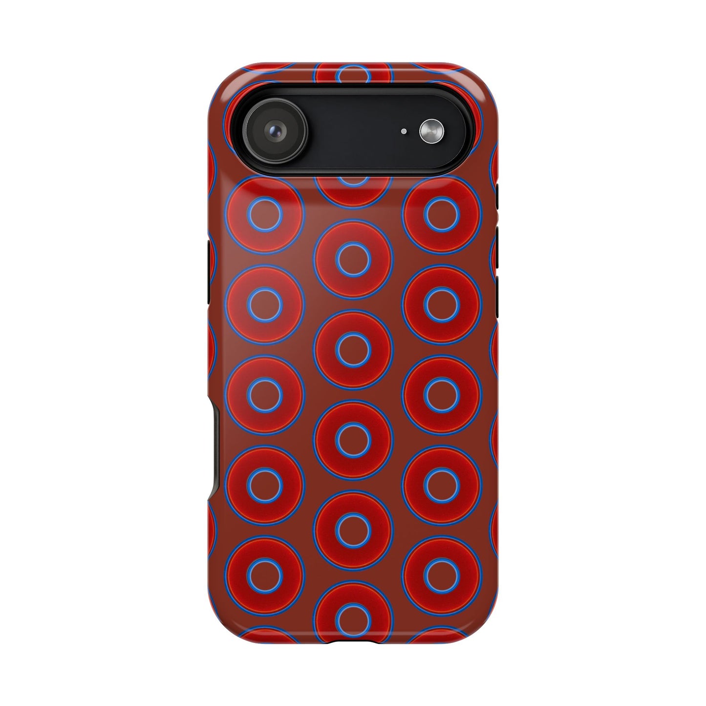 Impact-Resistant Lumpy Donut Case - red vivid donut print w/burnt umber background