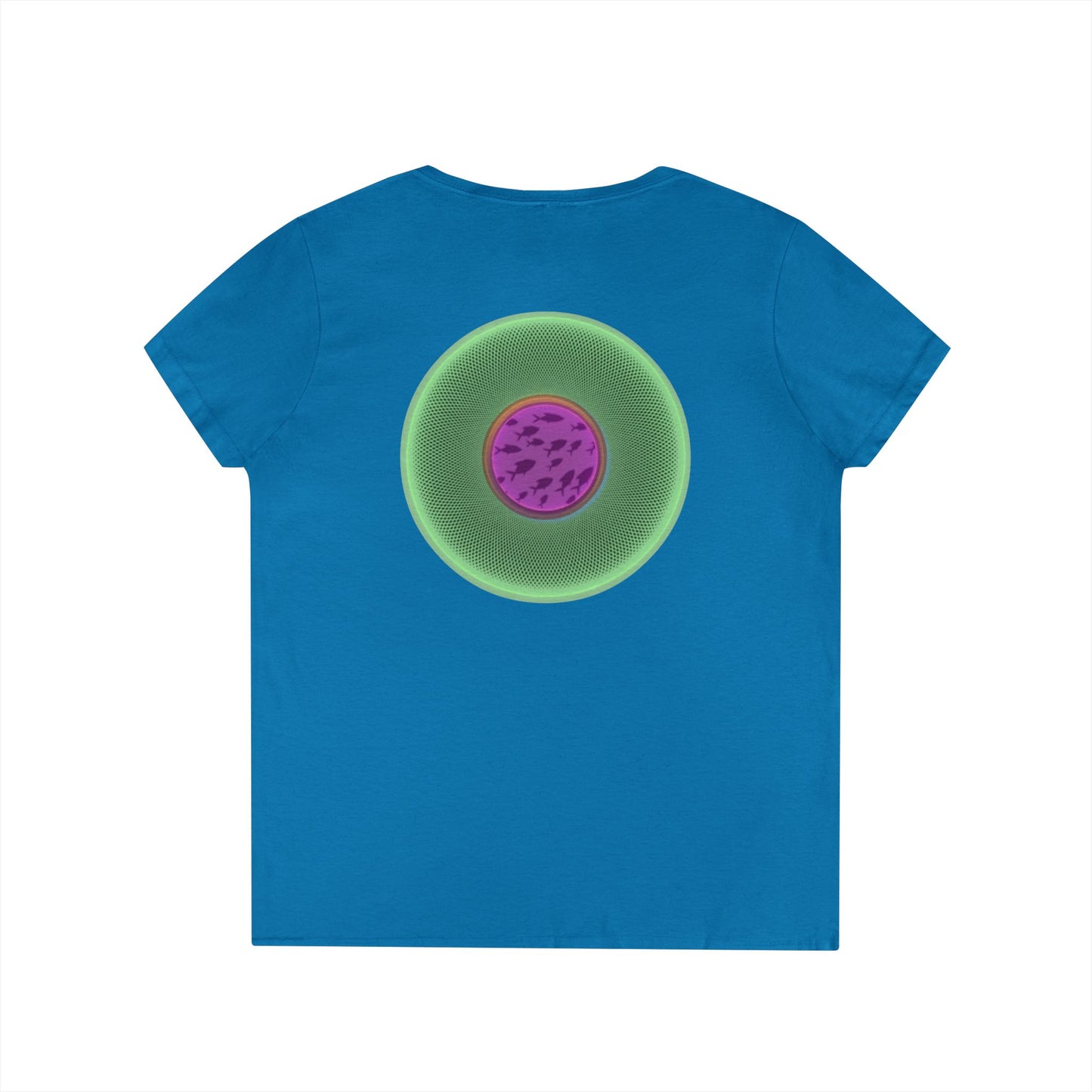 Women's Donut V-Neck Tee - "If I'm Swimming By" - variant 3 - light green/magenta phatty donut w/