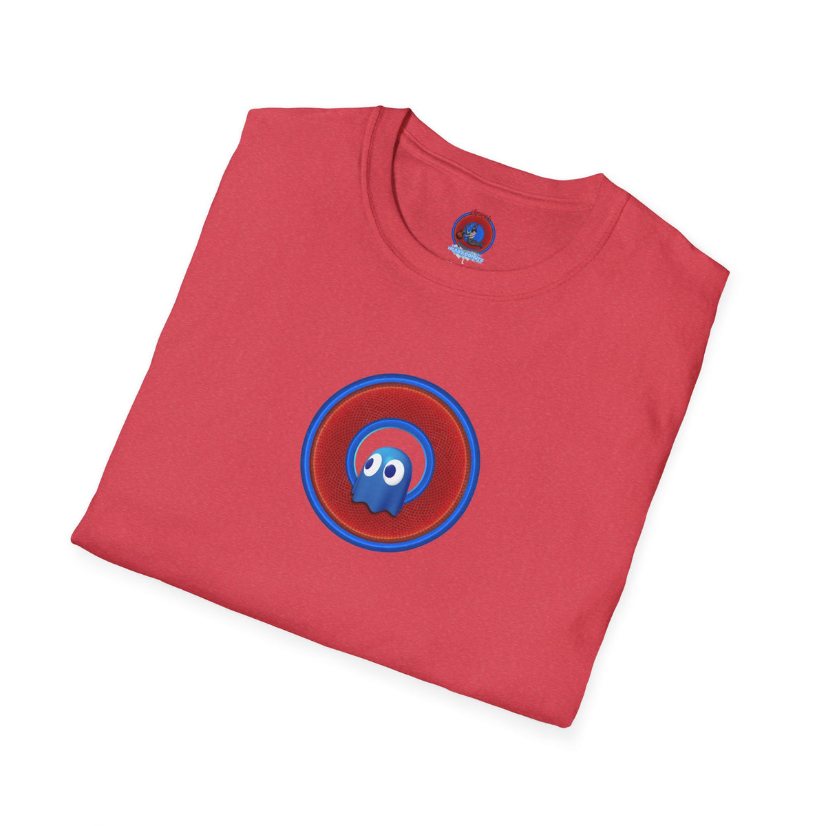 Classic Donut Tee - Unisex Soft-Style - "The Story of the Donut - a Ghostly Good Time" - red/blue rustic donut - variant 1