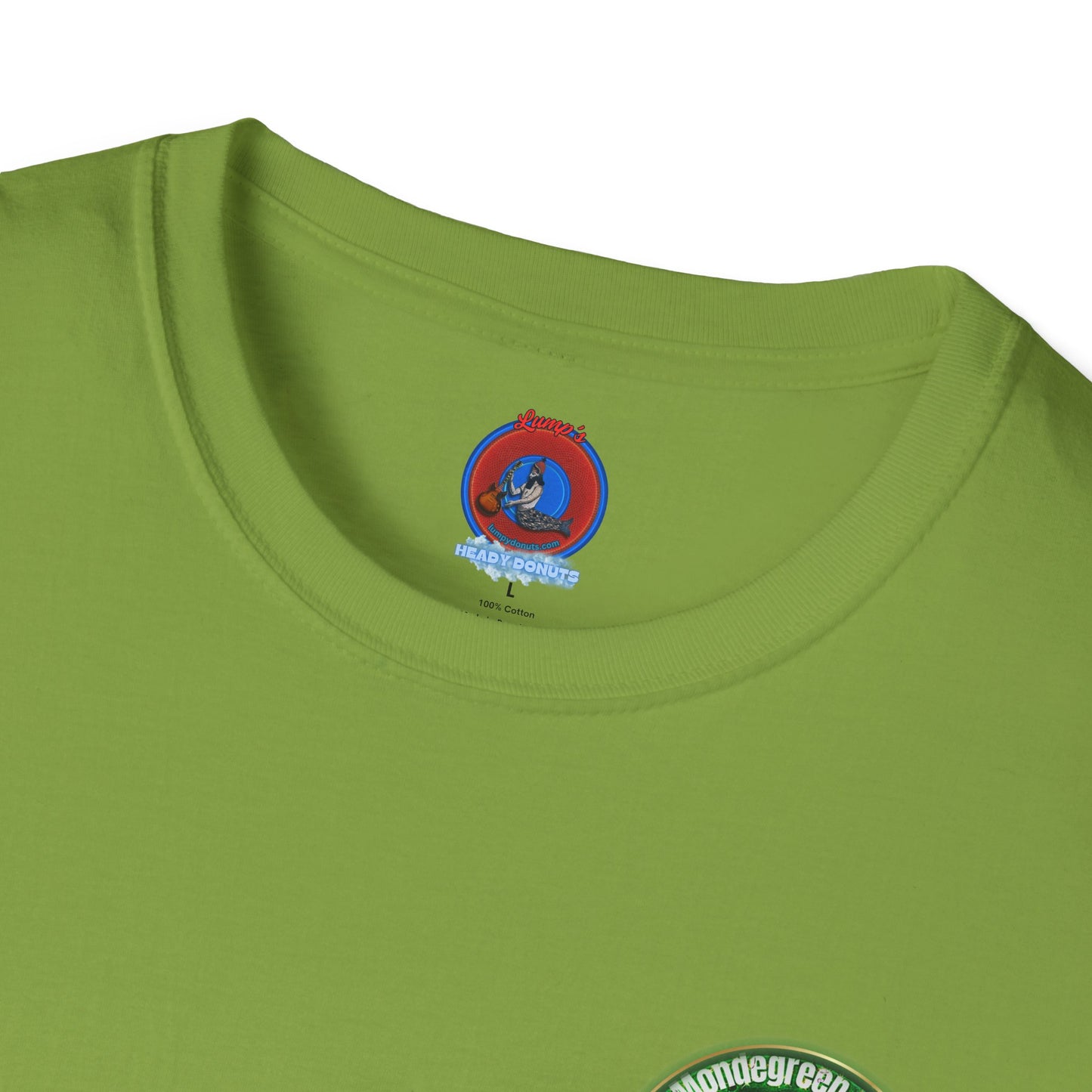 Classic Donut Tee - Unisex Soft-Style - "Close Encounters of the Delaware kind - Mondegreen Donut"  " variant 2 - green donut