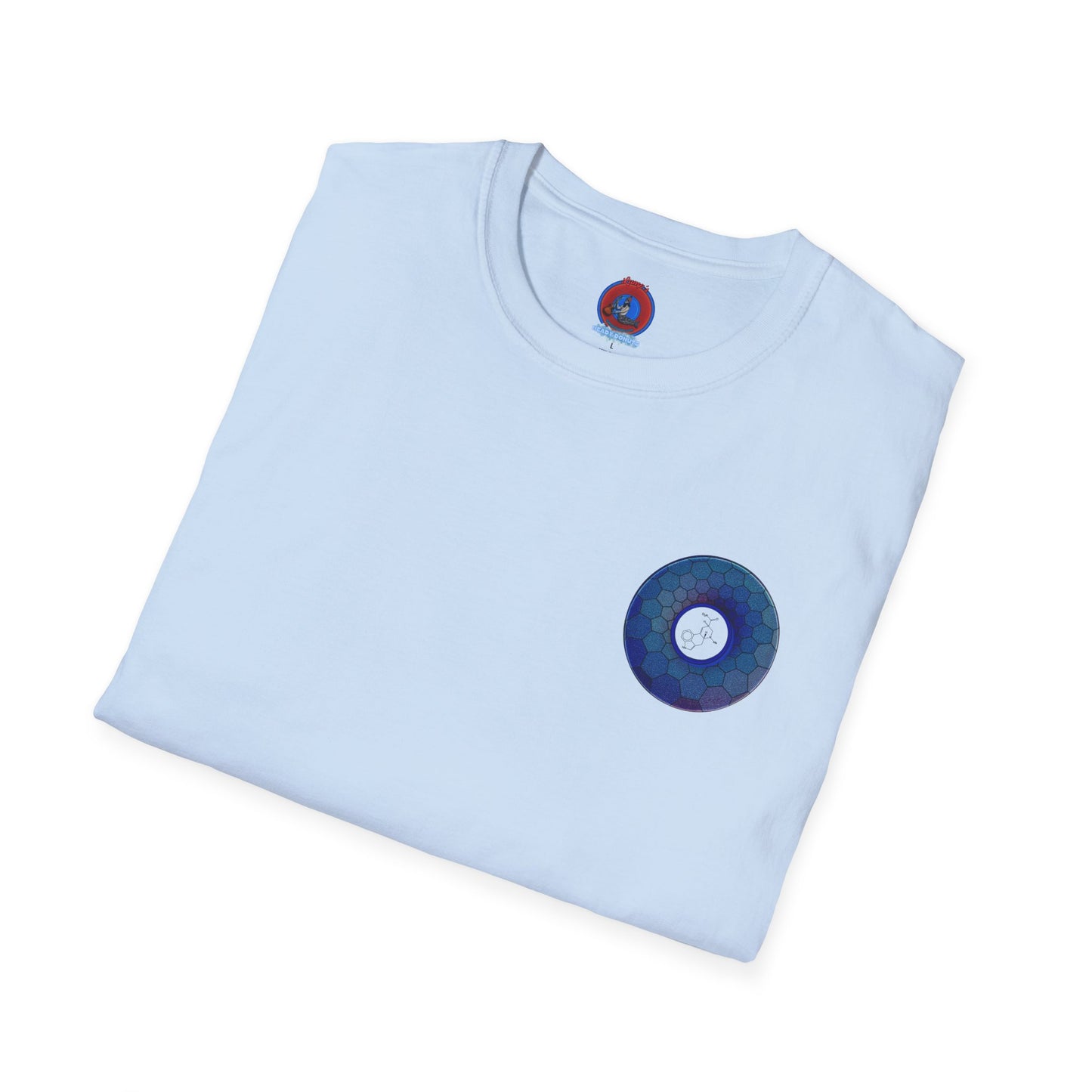 Classic Donut Tee - Unisex Soft-Style - "Dr. Albert Hofmann's Favorite Donut" - series 1.0  - variant 2 - blue hexadonut