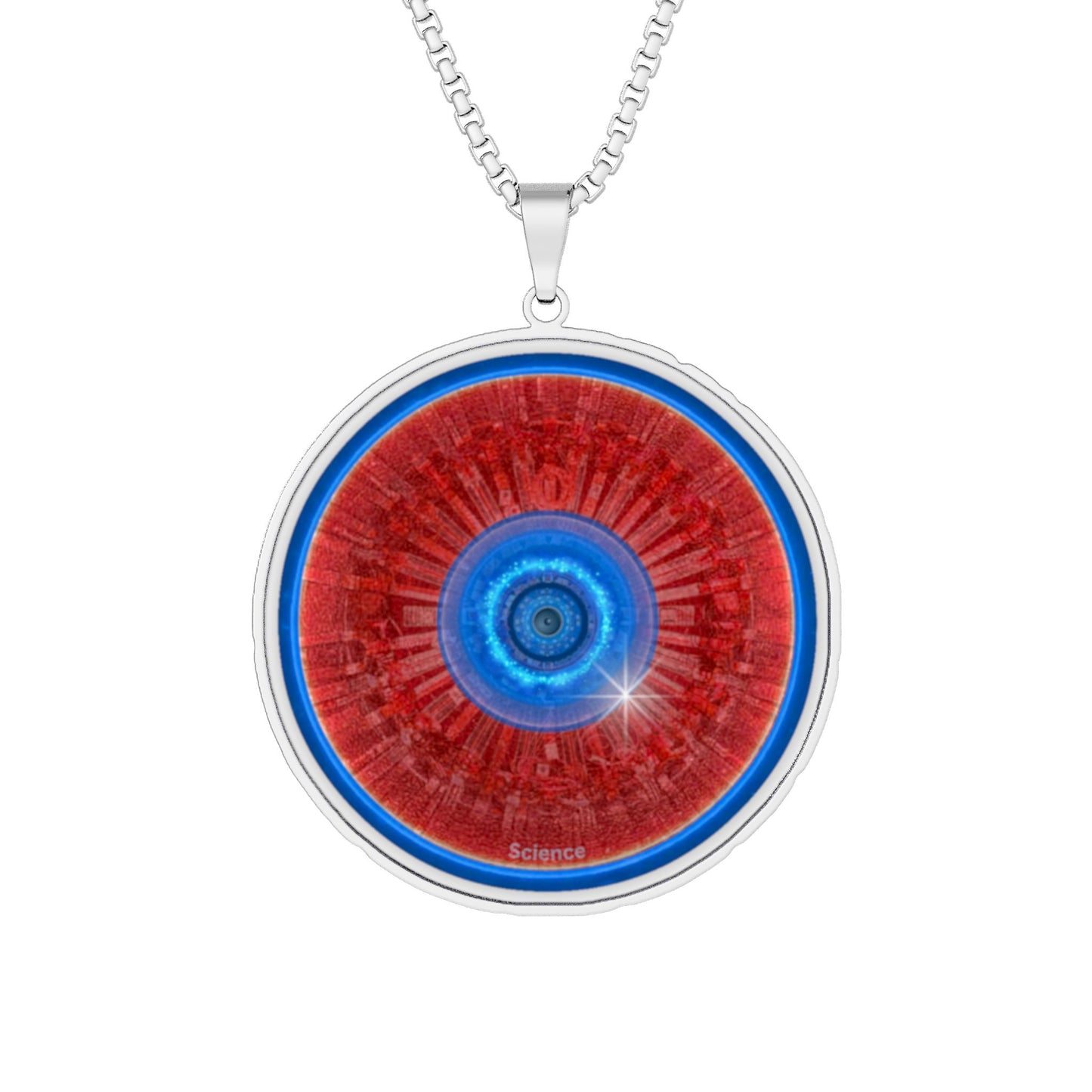 Lump's Heady Donut Necklace - 1" x 1" Stainless Steel Pendant - "Graphic Translation Donut Pendant" - red/blue tube donut - variant 3