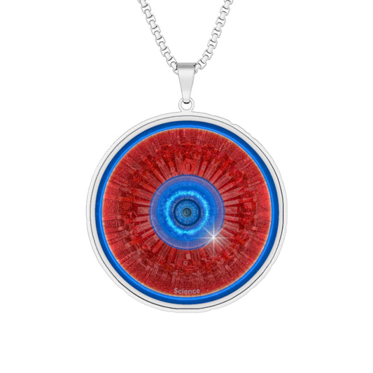 Lump's Heady Donut Necklace - 1" x 1" Stainless Steel Pendant - "Graphic Translation Donut Pendant" - red/blue tube donut - variant 3