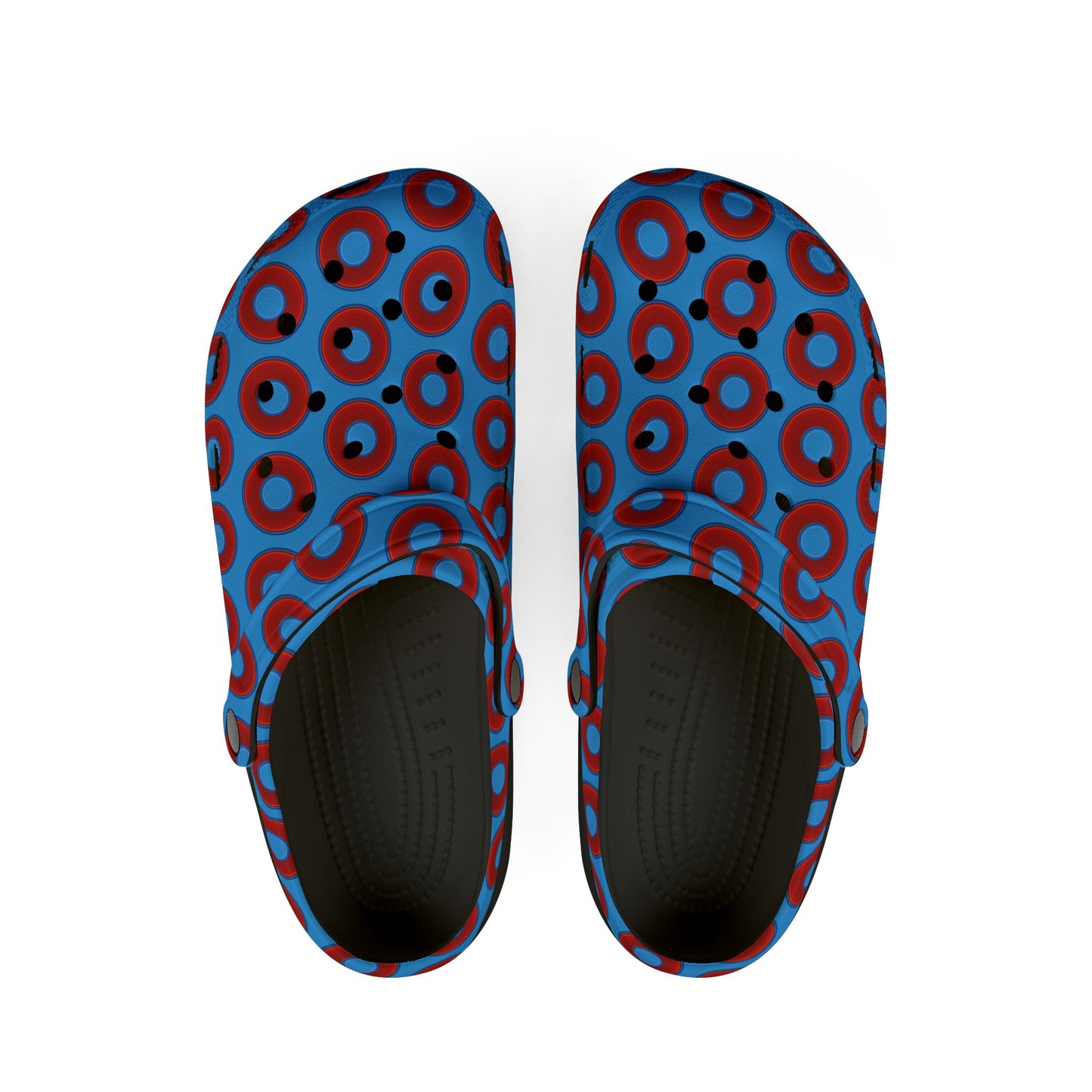 Spatchcocks - donut slip-on shoes - vivid red donuts w/sky royal blue background [unisex]