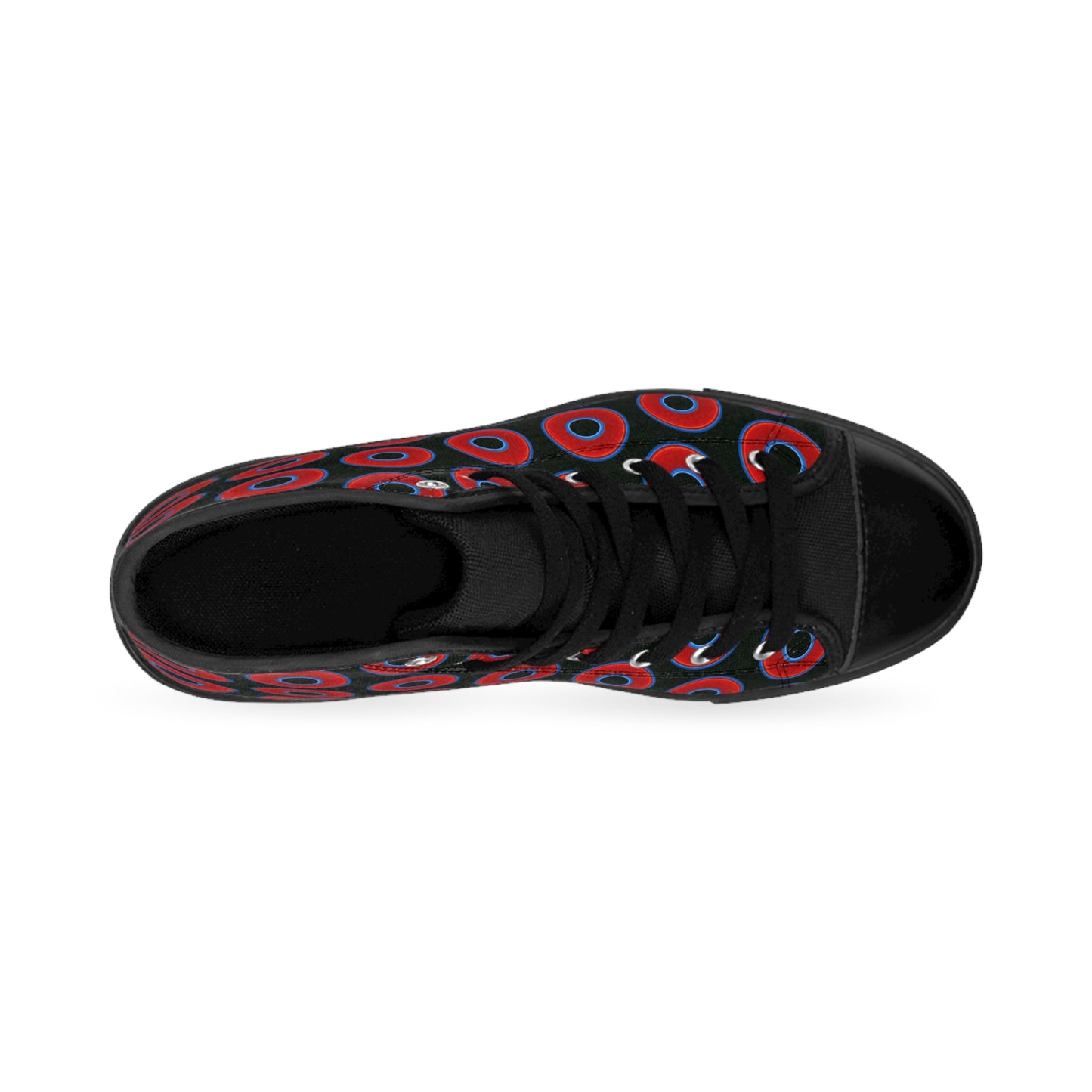 Cushiony Convectors - High Tops - red vivid donuts w/midnight moss green background