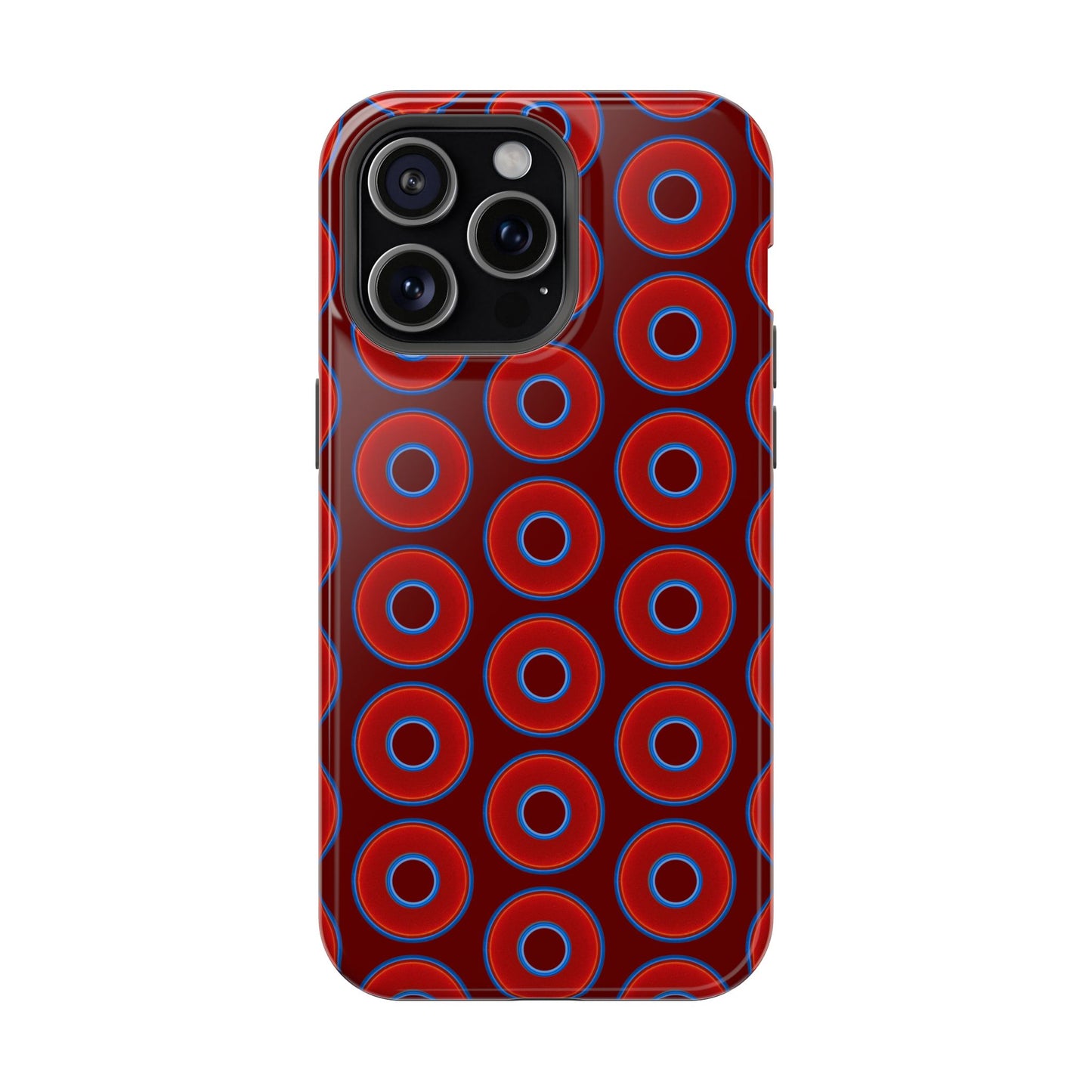 Impact-Resistant Lumpy Donut Case - red vivid donut print w/dark red background
