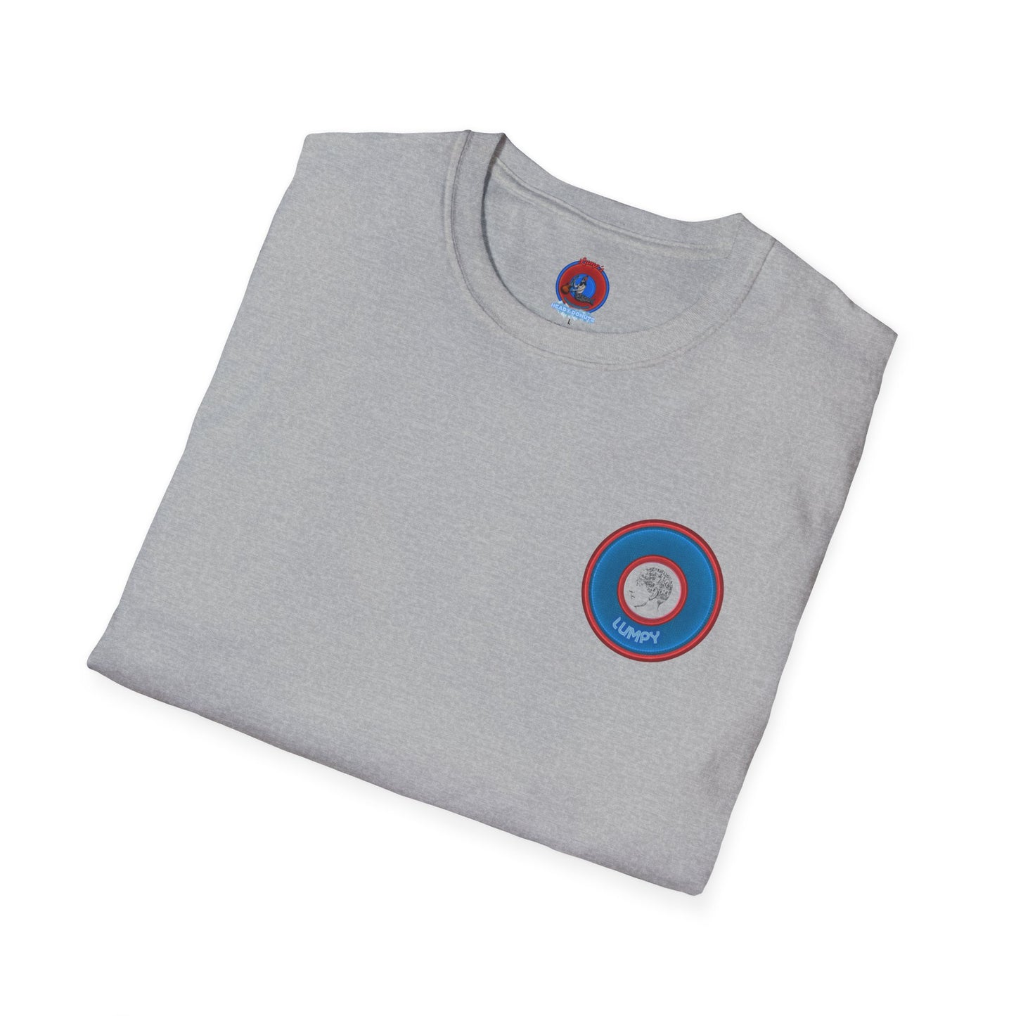 Classic Donut Tee - Unisex Soft-Style - "The Lumpy Donut" - variant 2 - blue/red donut