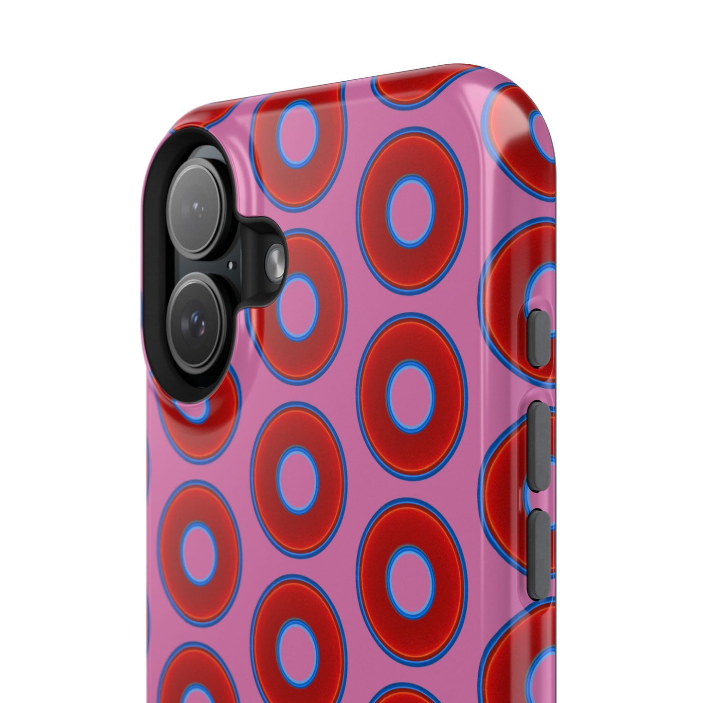 Impact-Resistant Lumpy Donut Case - red vivid donut print w/pink background