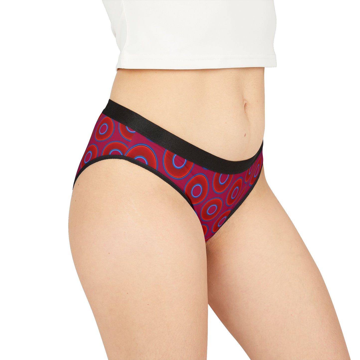 Lumpy Donut Underwear - vivid red donut print w/dark magenta background
