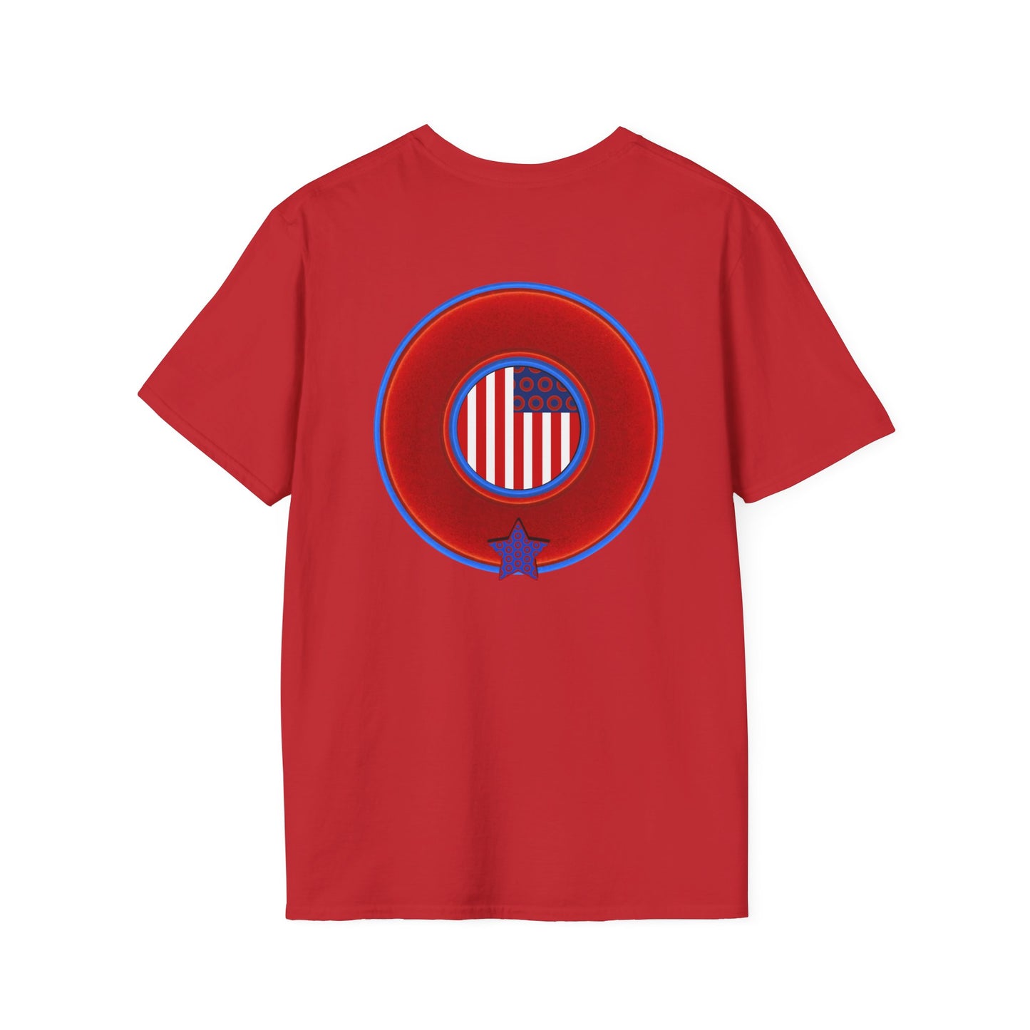 Classic Donut Tee - Unisex Soft-Style - "One Indivisible Donut" - vivid red phreedom donut - w/star - variant 2