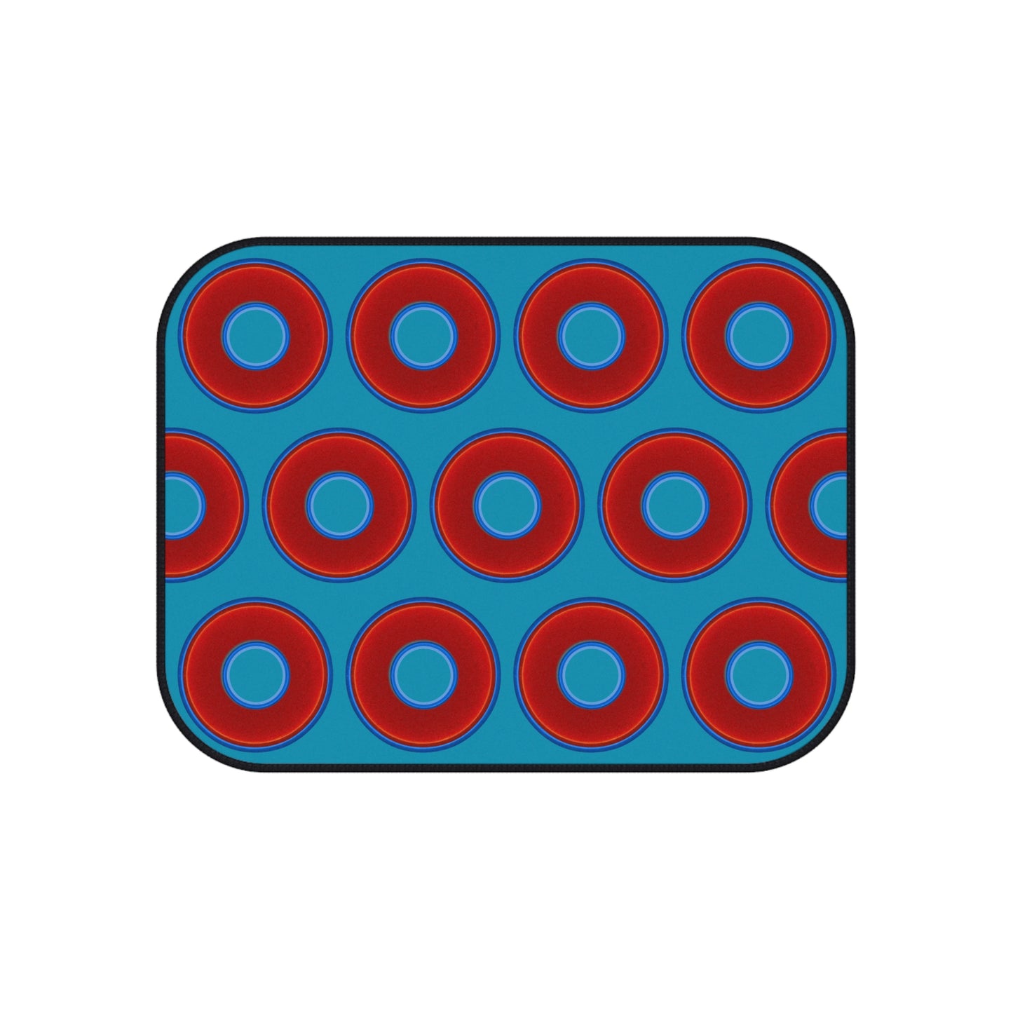 Contacted Car Mats - vivid donut print w/aquamarine blue background