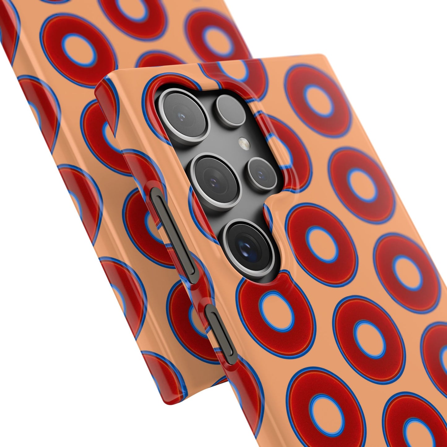 Lumpy Donut Snap Case - red vivid donut print w/peach background
