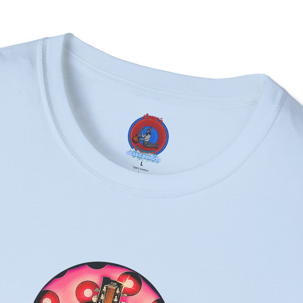 Classic Donut Tee - Unisex Soft-Style - "Would You Be My Donut?" - paradoxical faded magenta/red donut - variant 1