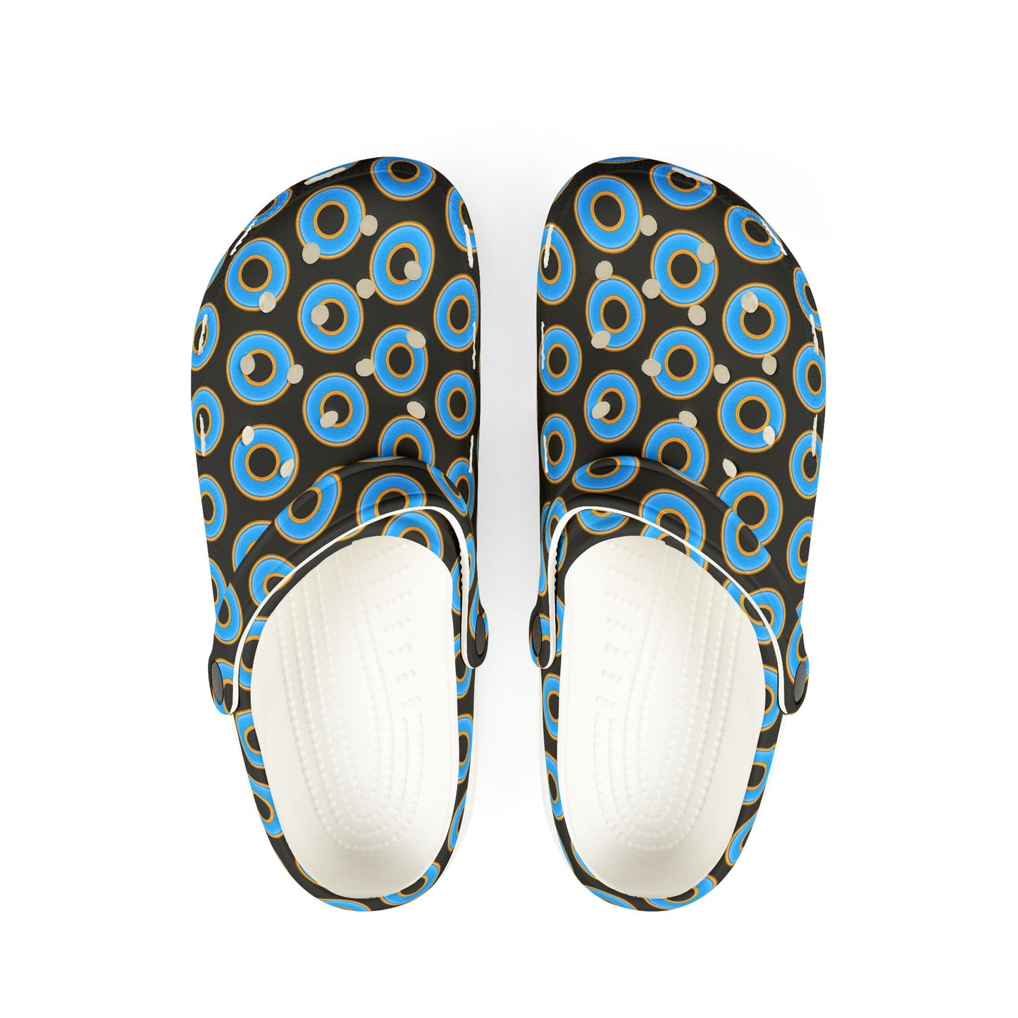 Spatchcocks - donut slip-on shoes - light blue rustic donuts w/black background [unisex]