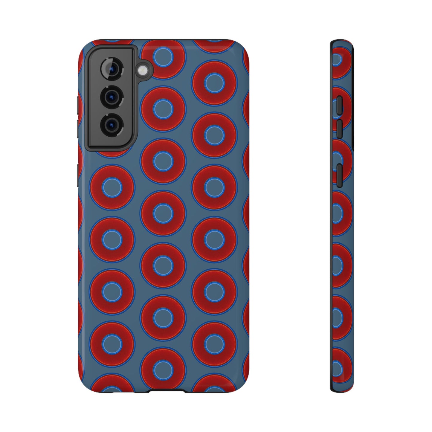 Impact-Resistant Lumpy Donut Case - red vivid donut print w/steel blue background