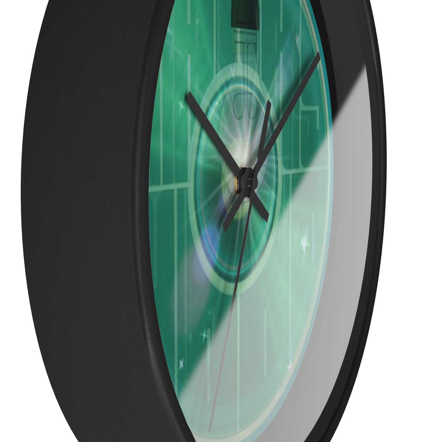 Lumpy Wall Clock - "Harry Hoodlum Donut Clock" - variant 2 - green vivid/word donut w/light & black background