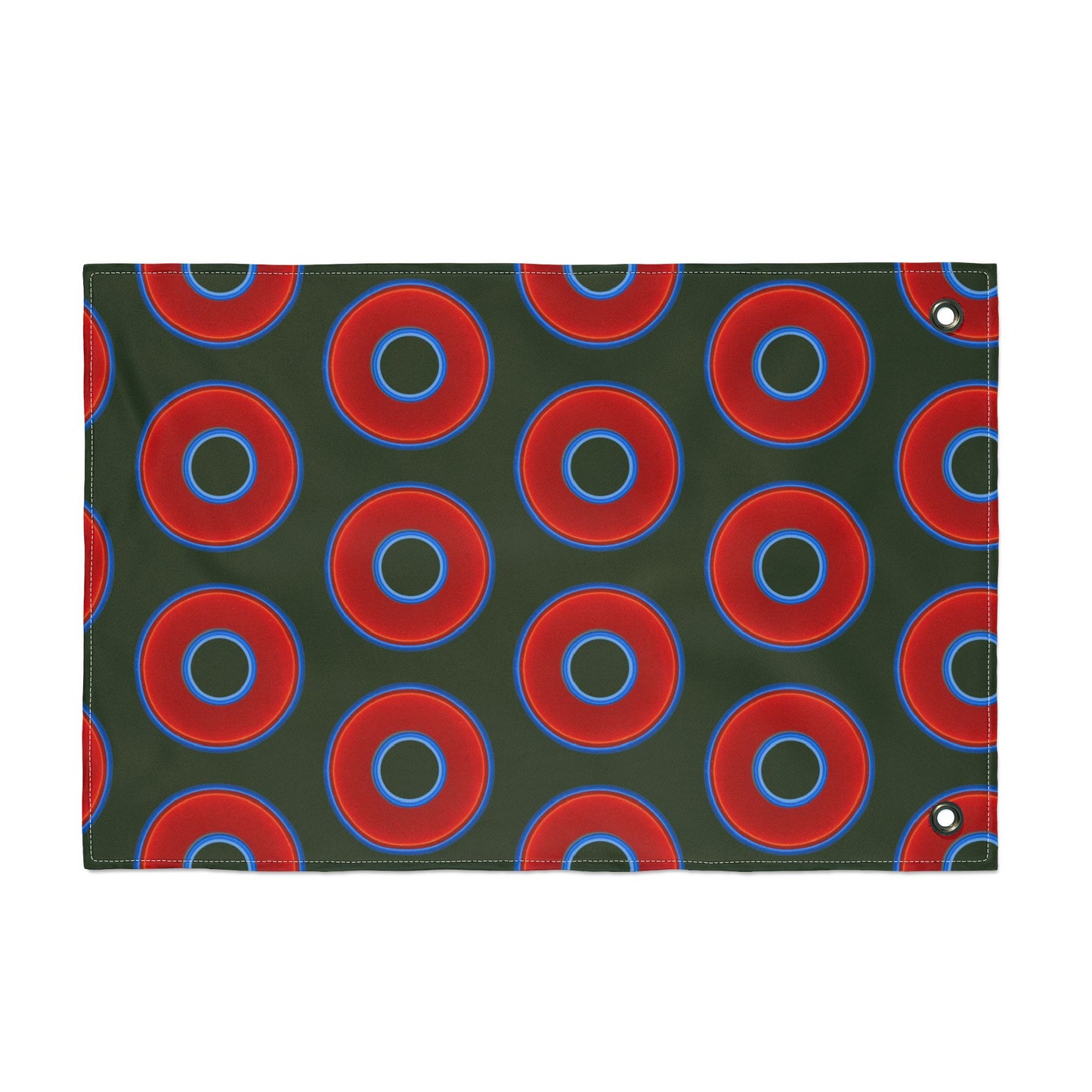 Lumpy Flagpole Sitters - Donut Flags [12" x 18"] - red vivid donut print w/deep forest green background