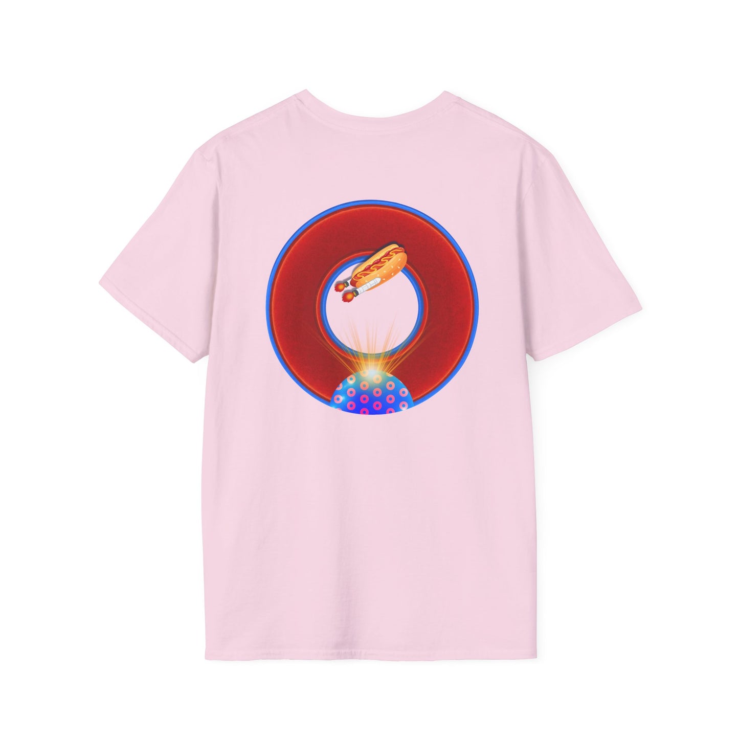 Classic Donut Tee - Unisex Soft-Style - "Viva Las Vegas Donut" -  vivid red donut w/raw dogger - variant 3