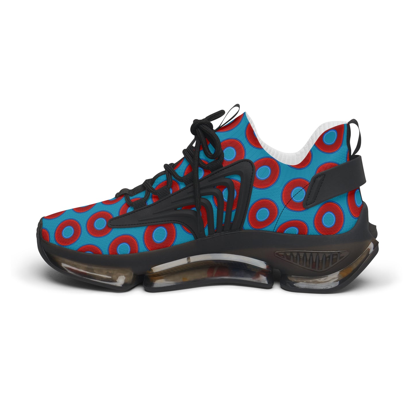 Women's Donut Kicks - red vivid donut print w/aquamarine blue background