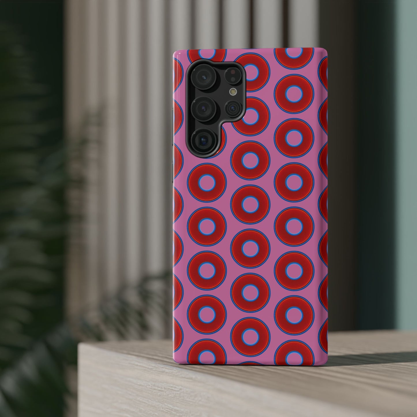 Impact-Resistant Lumpy Donut Case - red vivid donut print w/pink background