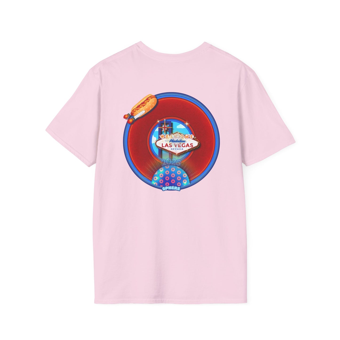 Classic Donut Tee - Unisex Soft-Style - "Viva Las Vegas Donut" -  vivid red donut w/raw dogger - variant 4