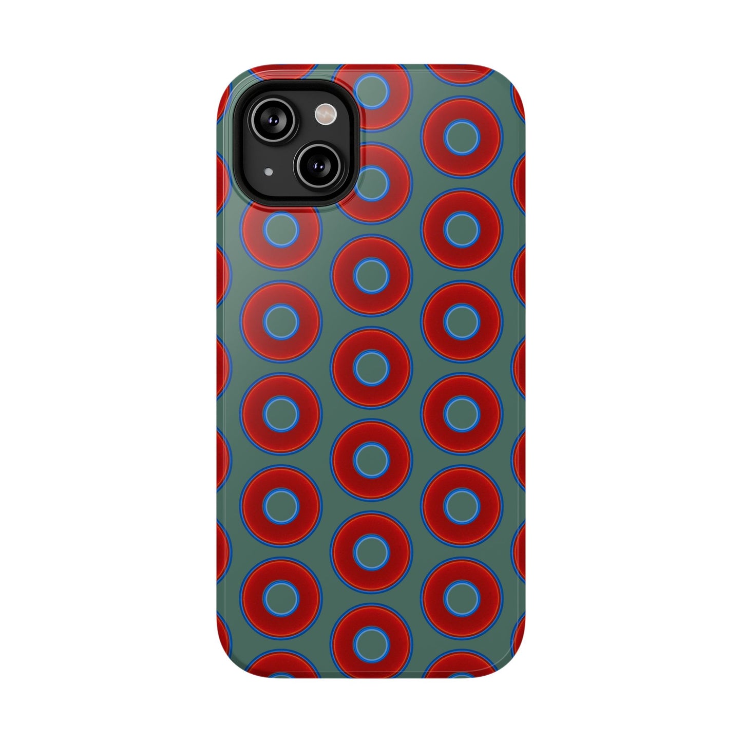 Impact-Resistant Lumpy Donut Case - red vivid donut print w/Fenway green background