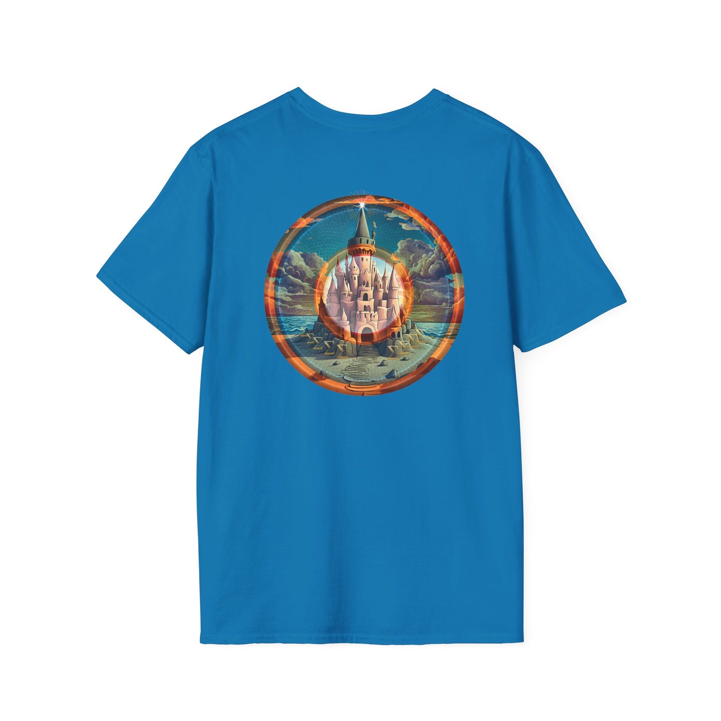 Classic Donut Tee - Unisex Soft-Style - "The Donut that Tides Never Reached" - series 1.0  - variant 1 - plain - blue/orange donut