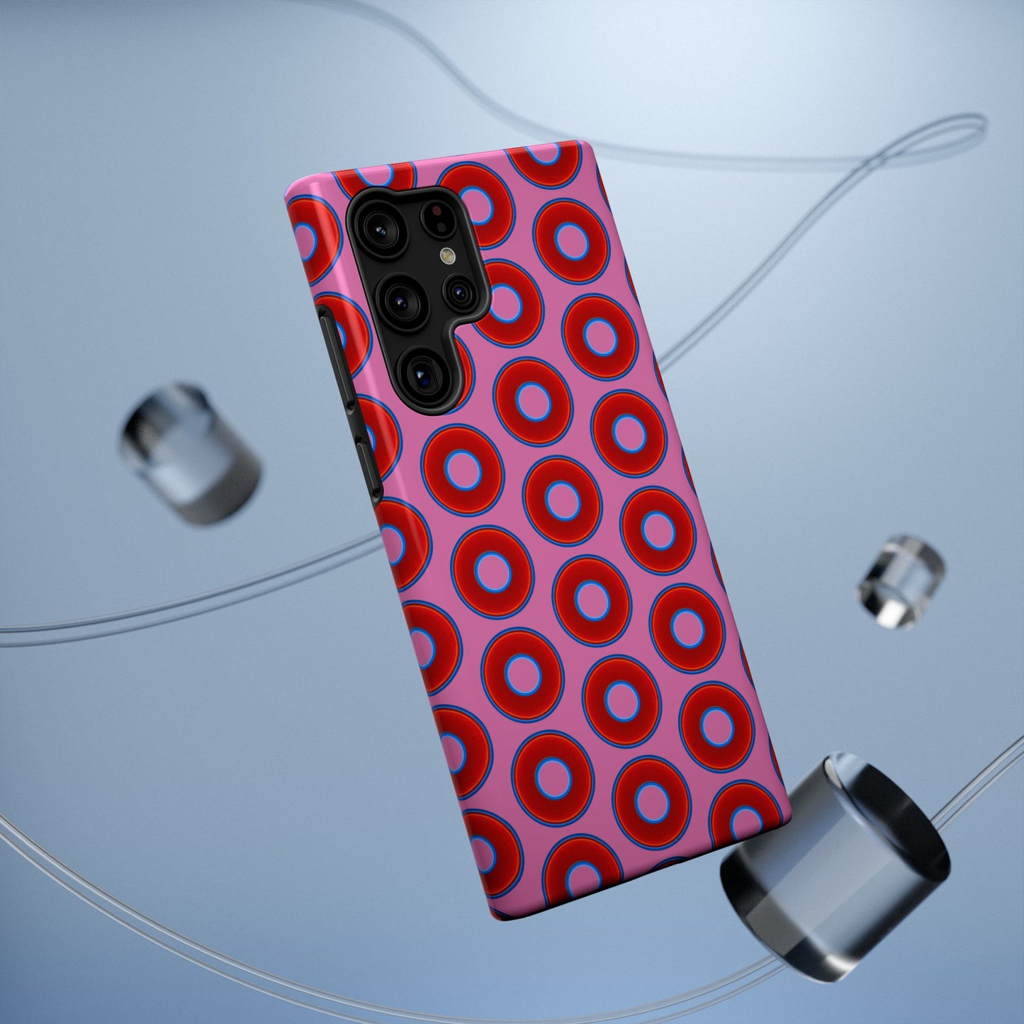 Impact-Resistant Lumpy Donut Case - red vivid donut print w/pink background