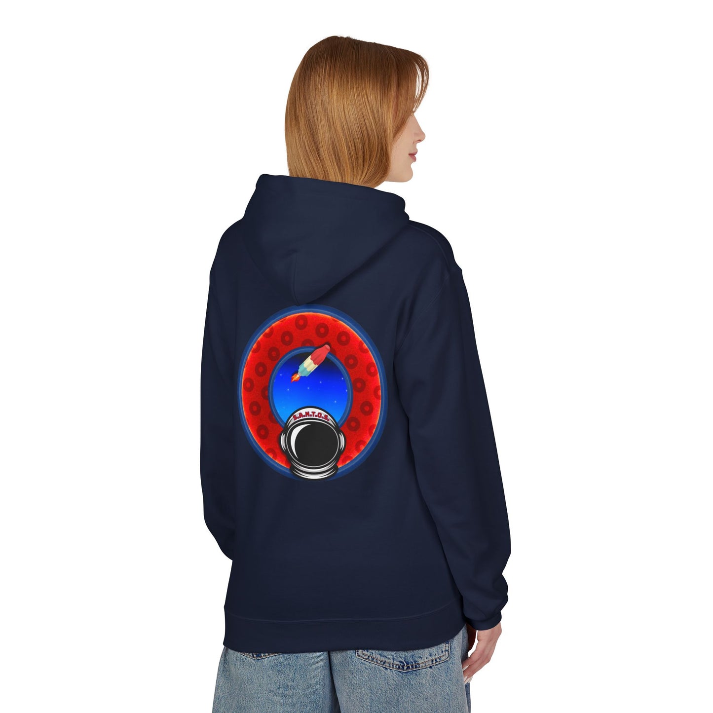 Fleece Harry Hoodies [Midweight Soft-style] - "This is What Donuts Smell Like in Space - YEMSG Donut" - w/widemouthed red/blue donut
