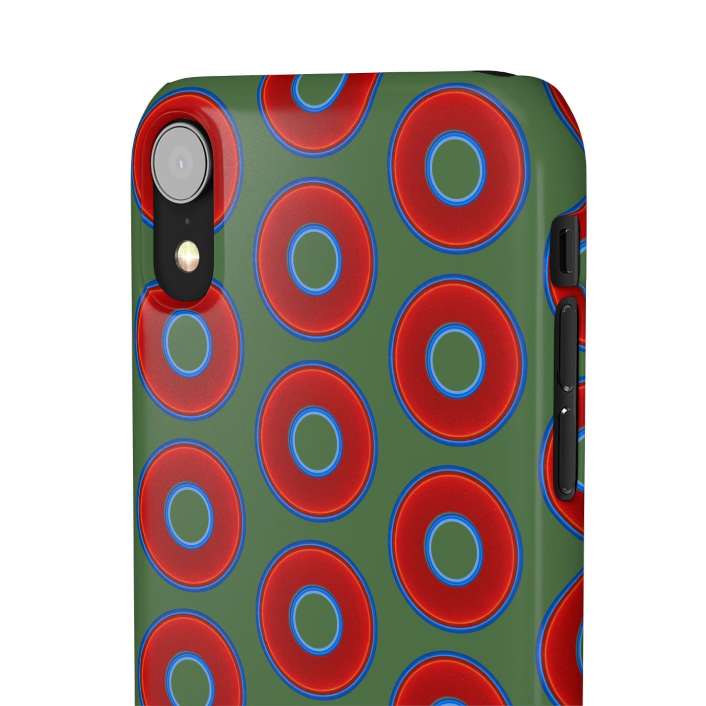 Lumpy Donut Snap Case - red vivid donut print w/dark green background