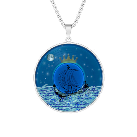 Lump's Heady Donut Necklace - 1" x 1" Stainless Steel Pendant - "Stately Donut Pendant of the Prince" - vivid blue record/cartoon donut