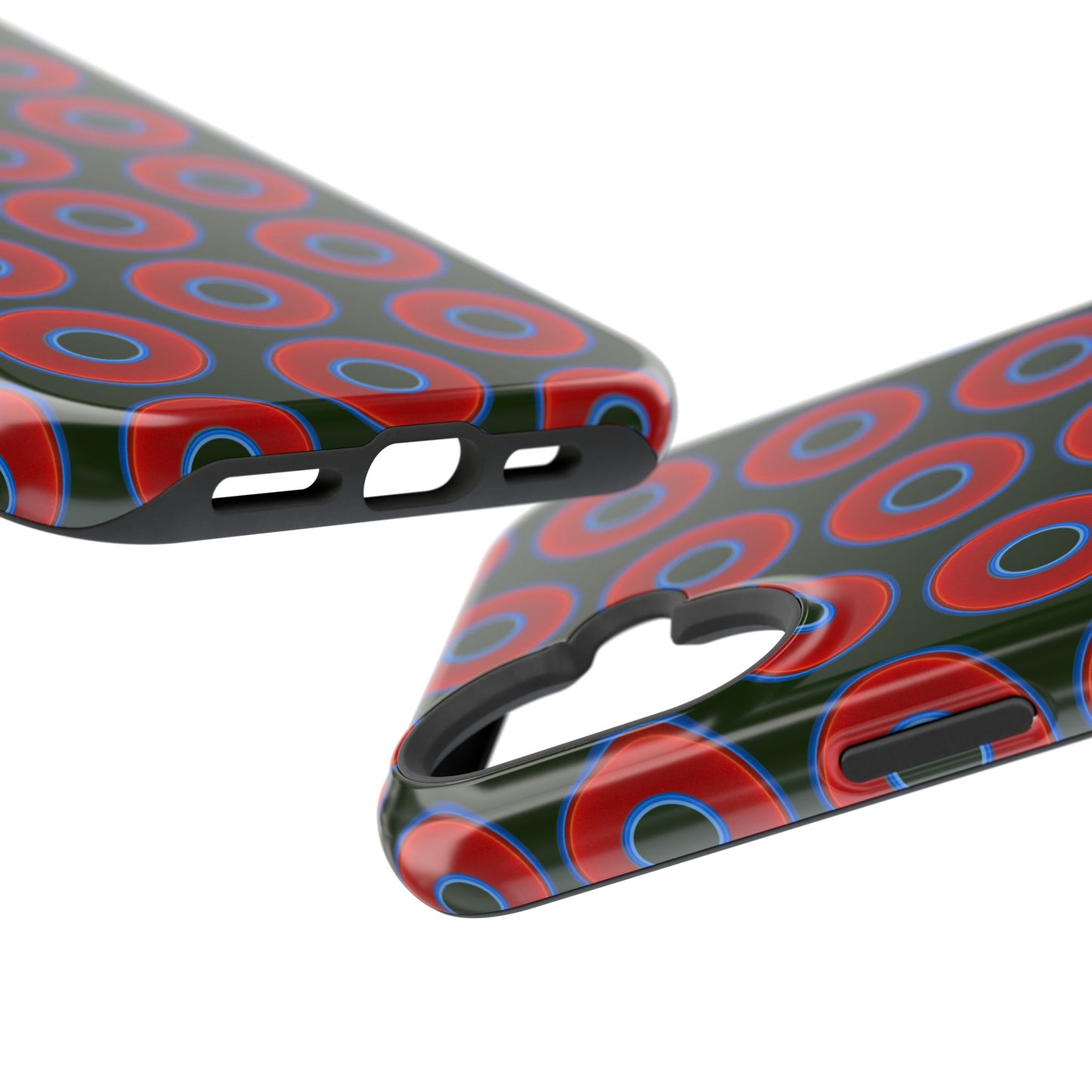Impact-Resistant Lumpy Donut Case - red vivid donut print w/deep forest green background