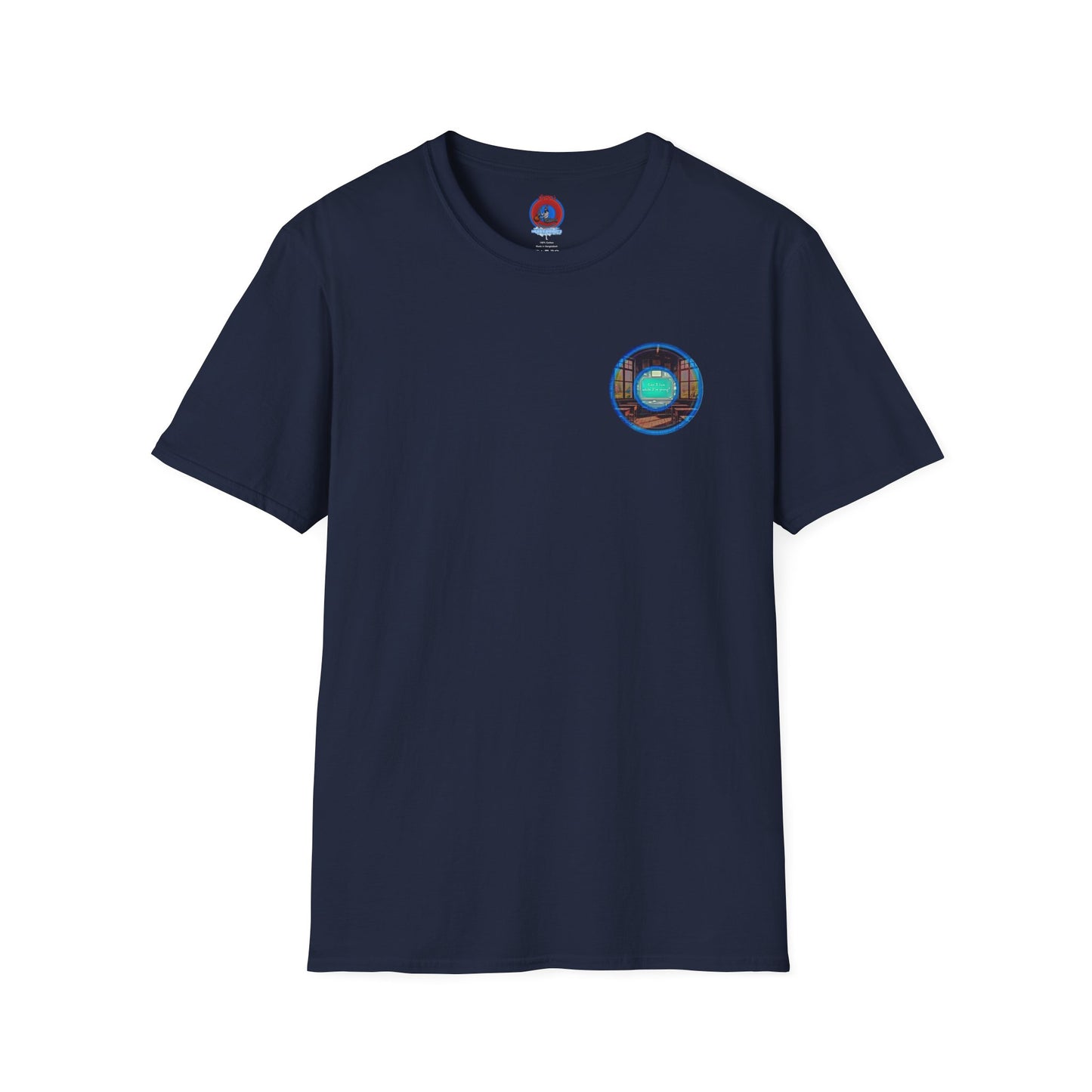 Classic Donut Tee - Unisex Soft-Style - "The Torturous Chalk Dust Donut  " - blue/red picture donut