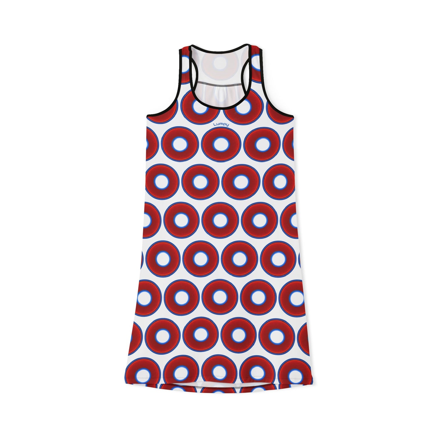 Tela's Lumpy Racerback Donut Dress - red vivid donut print w/white background