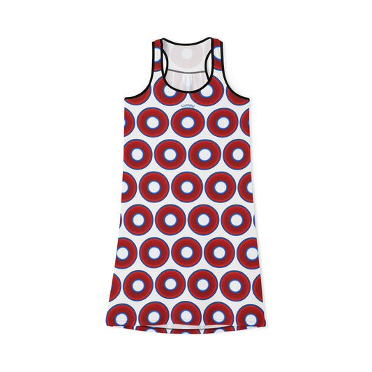 Tela's Lumpy Racerback Donut Dress - red vivid donut print w/white background