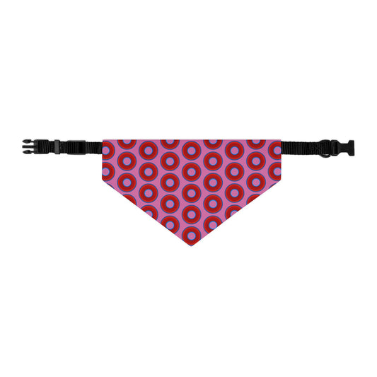 Jim's Lumpy Bandana Pet Collar - vivid red donuts w/pink background