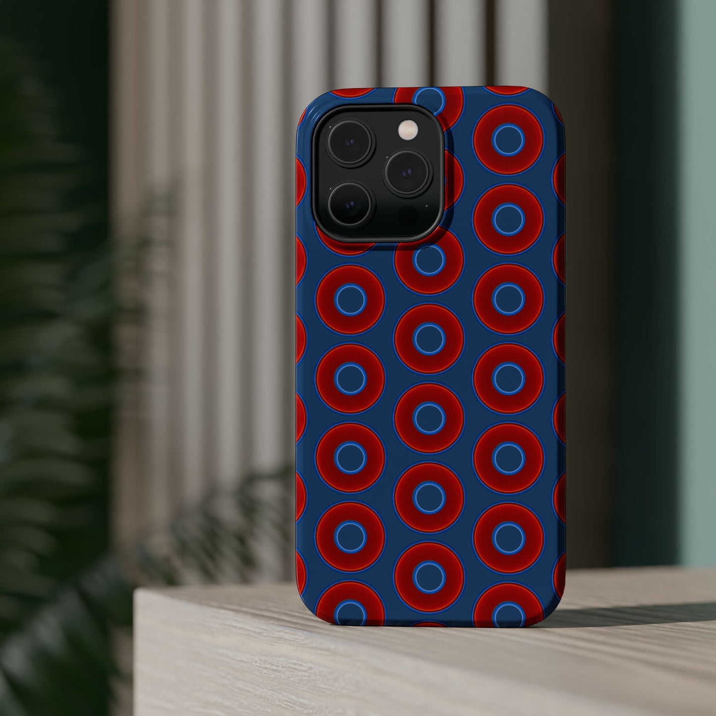 Magnetic Tough Donut Case - red vivid donut print w/light navy blue background