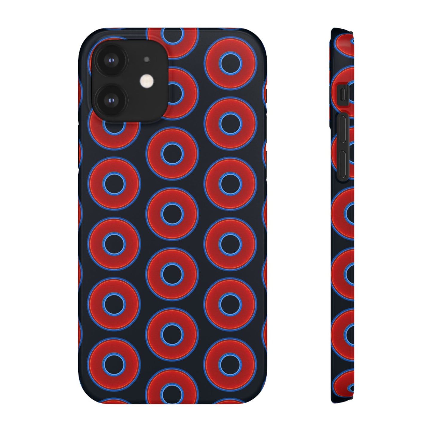Lumpy Donut Snap Case - red vivid donut print w/blue charcoal background