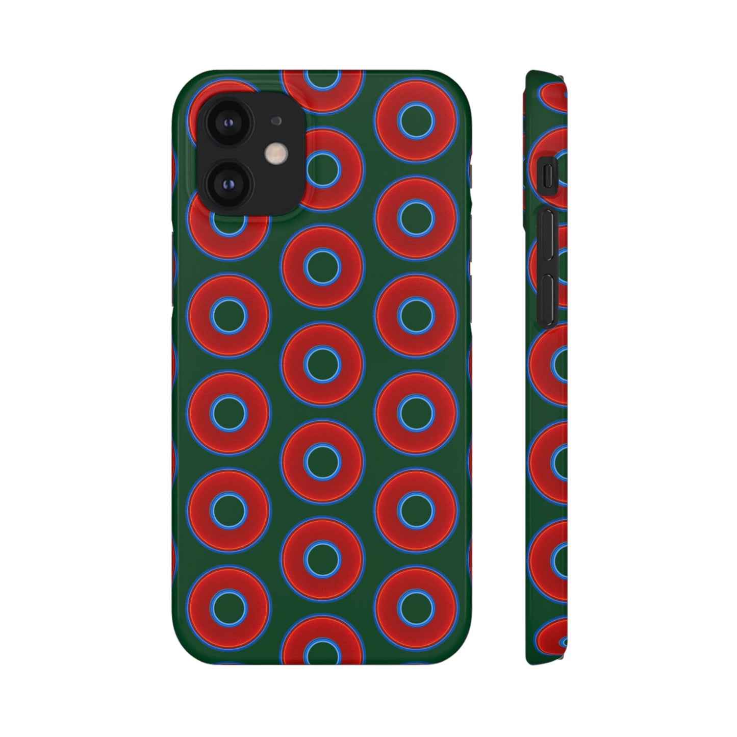 Lumpy Donut Snap Case - red vivid donut print w/deep pond green background