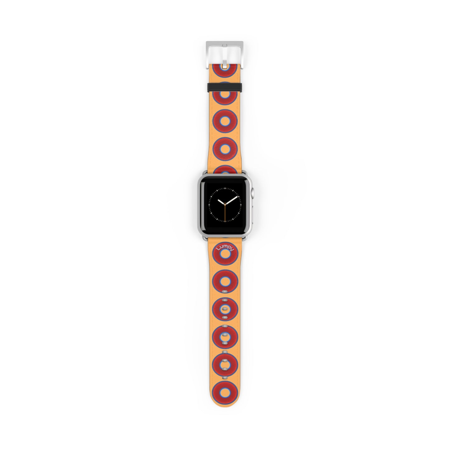 Lumpy Donut Wristband - compatible w/apple watch - red vivid donuts w/creamcicle orange background