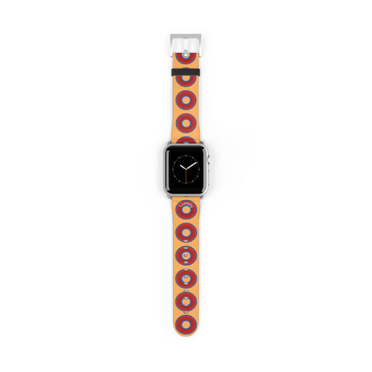 Lumpy Donut Wristband - compatible w/apple watch - red vivid donuts w/creamcicle orange background