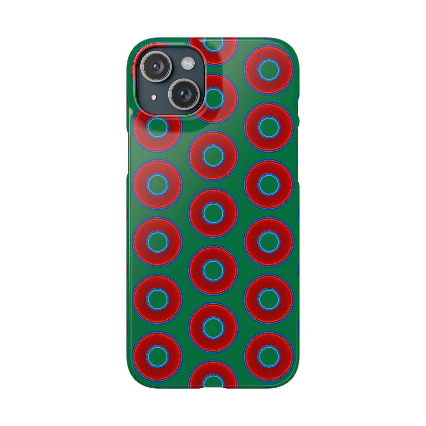 Lumpy Donut Snap Case - red vivid donut print w/green background