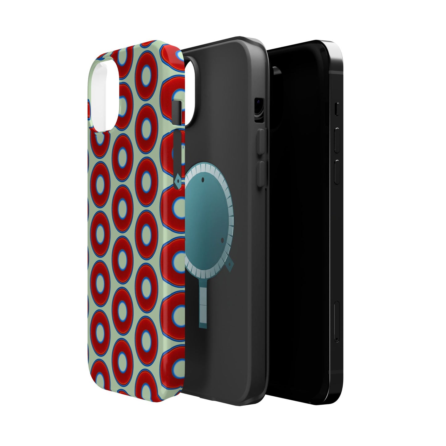Magnetic Tough Donut Case - red vivid donut print w/seafoam green background