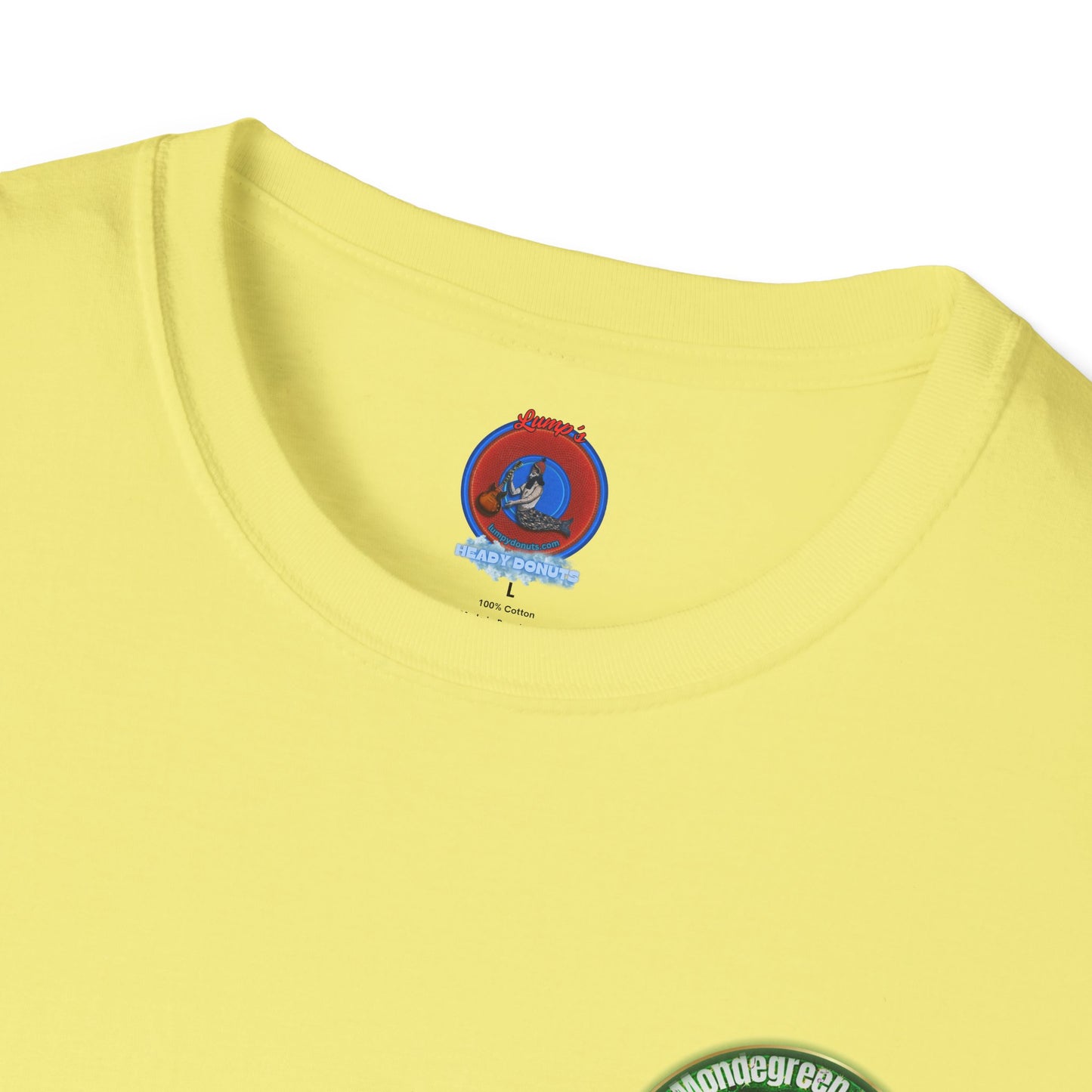 Classic Donut Tee - Unisex Soft-Style - "Close Encounters of the Delaware kind - Mondegreen Donut"  " variant 2 - green donut