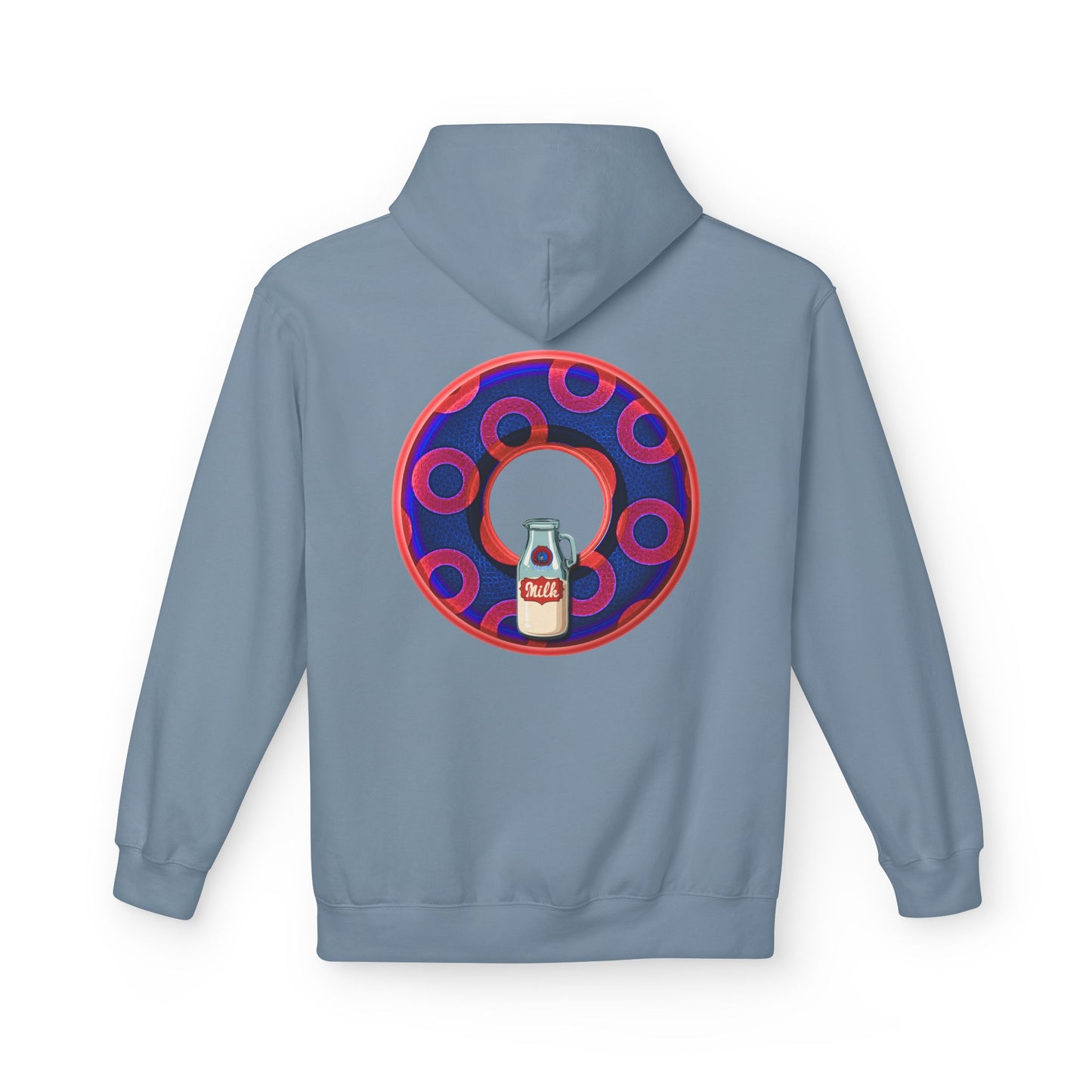Fleece Harry Hoodies [Midweight Soft-style] - "Wooked Cream Dairy - YEMSG Donut" - electric blue/red rustic paradox donut - variant 2