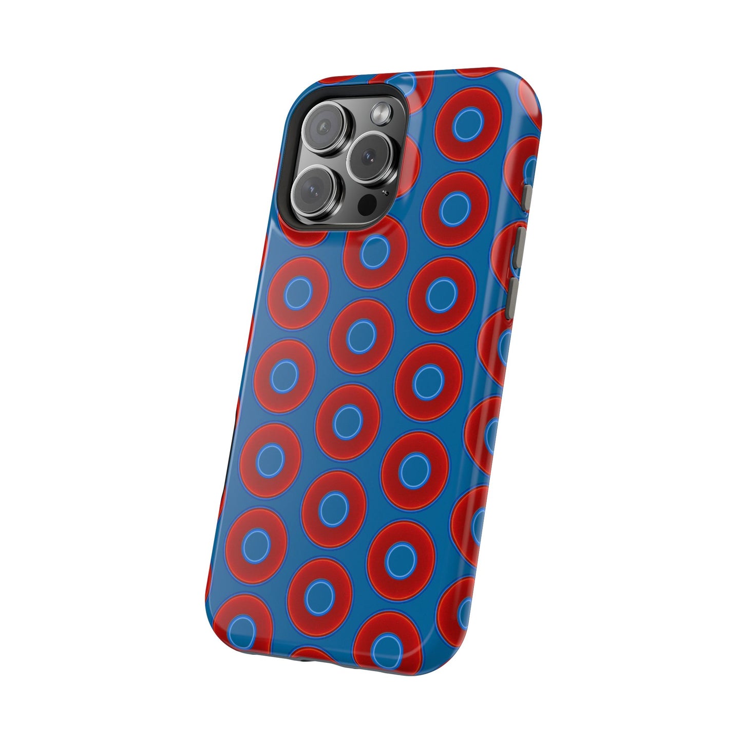Magnetic Tough Donut Case - red vivid donut print w/wavy navy blue background