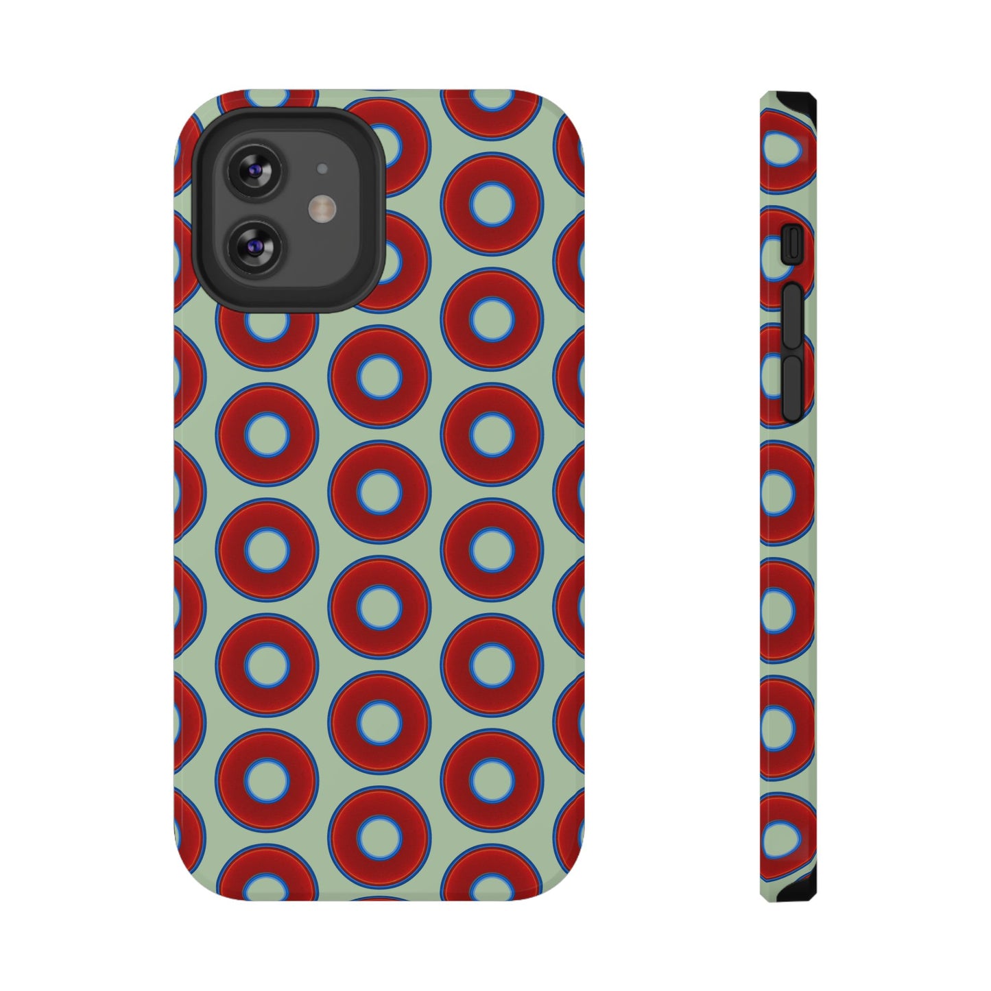 Impact-Resistant Lumpy Donut Case - red vivid donut print w/seafoam green background
