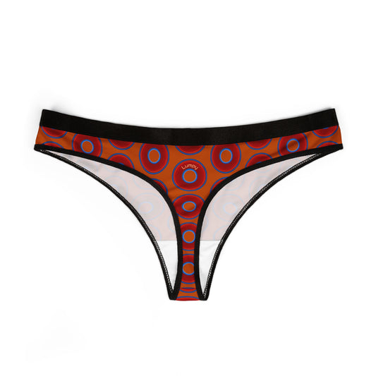 Lumpy Donut Thongs - red vivid donut print w/dark orange background