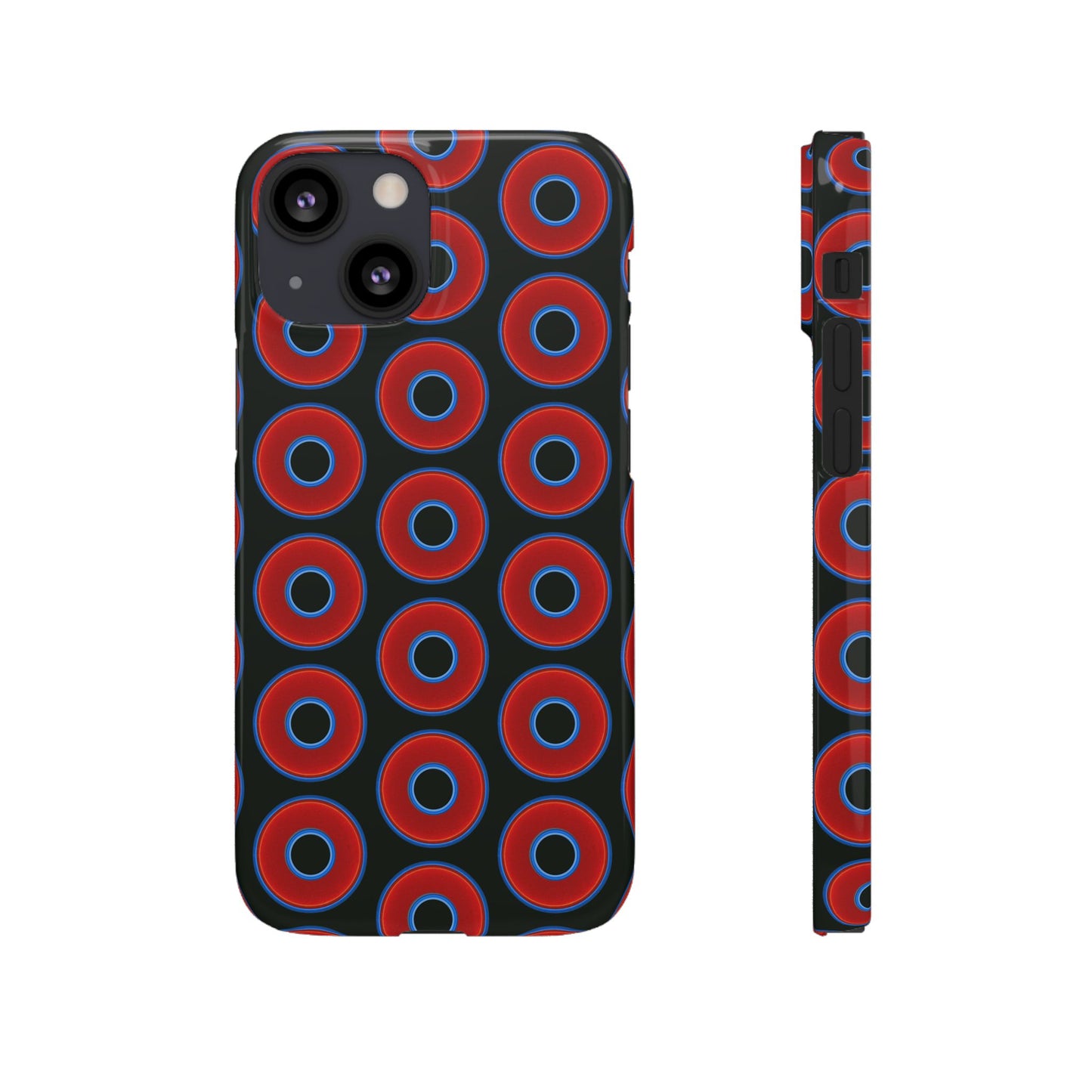 Lumpy Donut Snap Case - red vivid donut print w/midnight moss green background
